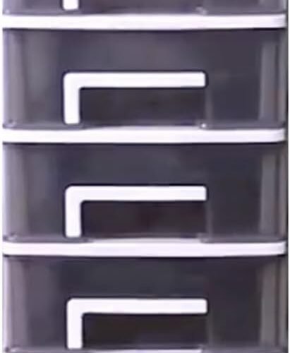 5-Tier Drawer Desktop Storage Bin Unit, White Frame Mini Organizer Box with Clear Drawer, Small Container Case for Desk Accessory, ng Craft, Stationery