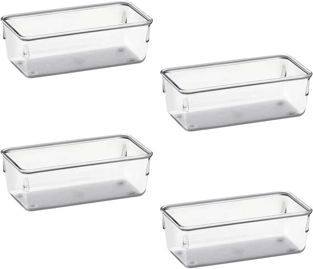 Desk Drawer Organizer Box Tray Storage Bins Modular Divider for Home, Kitchen, Office and Storage (Clear Crystal Plastic) (4 Pack - 6.25" x 3.13" x 2.13")