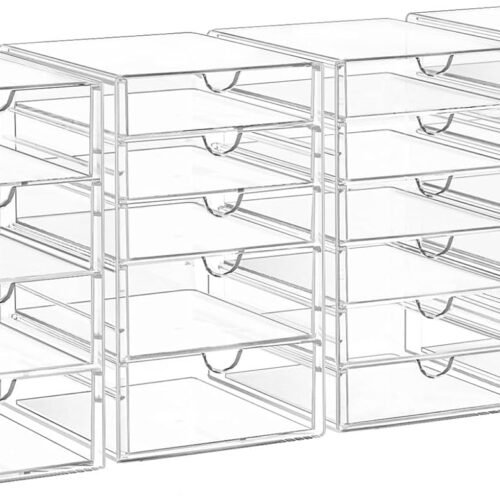 Acrylic Drawer Organizers - 21 Drawers 4 Set - Clear Storage Drawers for Office Supplies - Stackable Makeup Organizer - Dustproof Desk Organizers for Makeup, Jewelry, Pen, Stationary