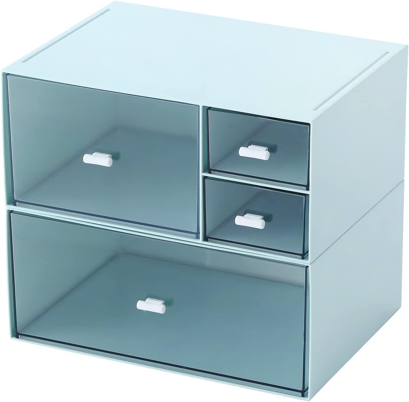 Desk Organizer with 4 Drawers, Makeup Organizer, Plastic Sundries Storage, Vanity Organizer, Cosmetic Storage Organizer, Desk Storage Box, Bathroom Counter or Dresser, Blue