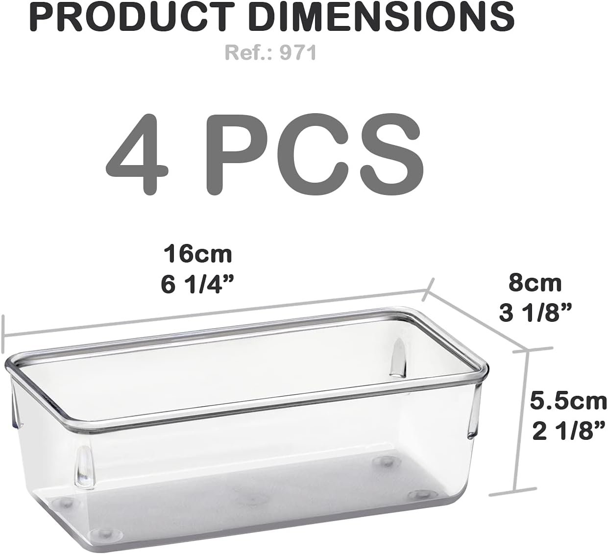 Desk Drawer Organizer Box Tray Storage Bins Modular Divider for Home, Kitchen, Office and Storage (Clear Crystal Plastic) (4 Pack - 6.25" x 3.13" x 2.13") - Image 2