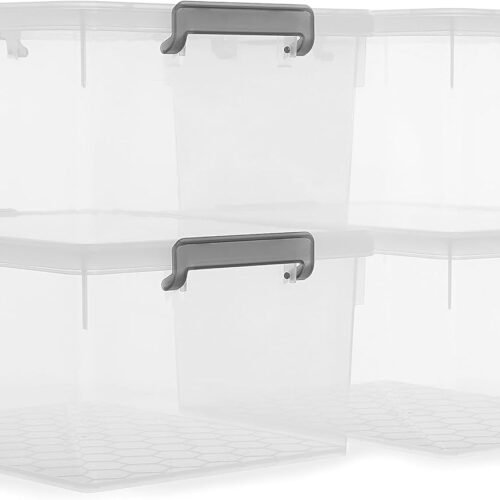 33 Qt. Plastic Storage Bins with Lids Large Stackable Storage Containers for Organizing Clear Durable Storage Box, 4 Packs