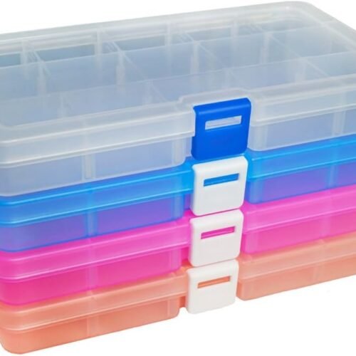 Plastic Organizer Container Storage Box Adjustable Divider Removable Grid Compartment for Jewelry Beads Earring Container Tool Fishing Hook Small Accessories (15 grids, 4 Colors)