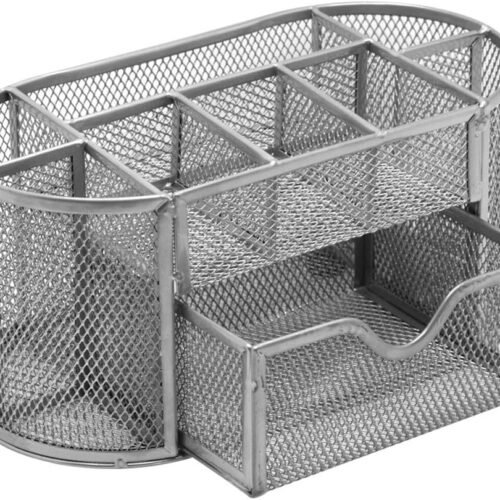 9 Grid Combination Storage Box Creativity Metal Pen Holder Stationery Stand (Silver)