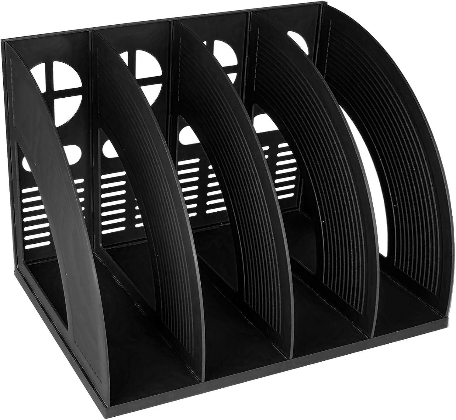 Sturdy Magazine Holder 4 Compartments Plastic Desktop File Organizer File Dividers Office Organizer Storage Document Magaizne Rack Display Box (Black)