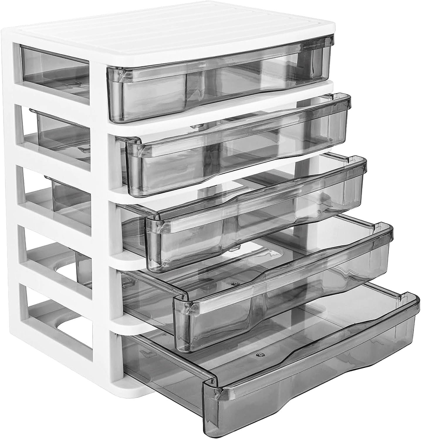 5 Drawer Desktop Storage with clear drawers, Small Drawer Organizer, Clear Plastic Drawers Organizer, Desktop Organizer with Drawers, Plastic Drawer Storage with Sliding Drawer
