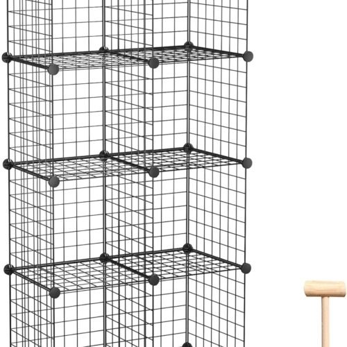 Wire Cube Storage, 8-Cube Organizer Metal C Grids Storage, Storage Bins Shelving, Modular Book Shelf,  Closet Cabinet Ideal for Living Room, Home, Office 24.8" L x 12.4" W x 48.4" H Black