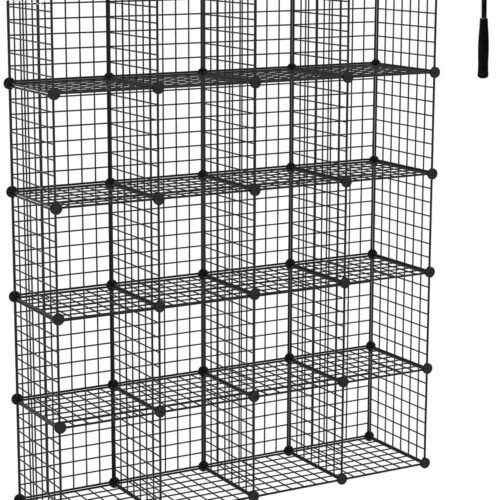 Wire Cube Storage, 20-Cube Organizer Metal, Wire C Grids Storage, Storage Bins Shelving, Modular Bookshelf Shelf, Closet Cabinet Ideal for Home, 48.4”L x 12.4”W x 60.6”H Black