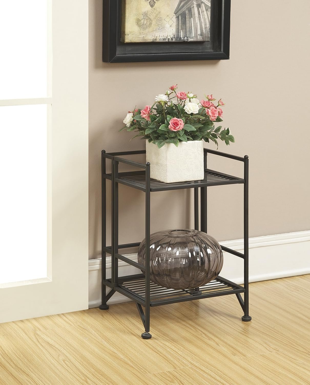 Shelves - 2-Tier Folding Metal Storage Shelves, Closet Organizer for Office, Laundry Room, Bedroom, Garage, Kitchen, Bathroom, Black - Image 2